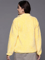 Women Solid Yellow Full Sleeve Jacket
