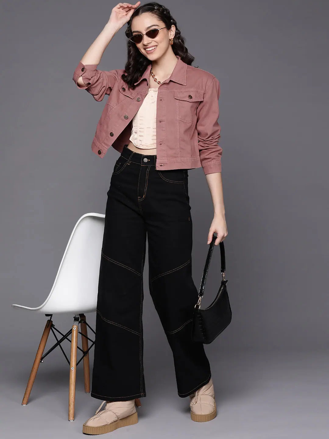 Peach Printed Denim Jacket | Trendy Women's Fashion Outerwear