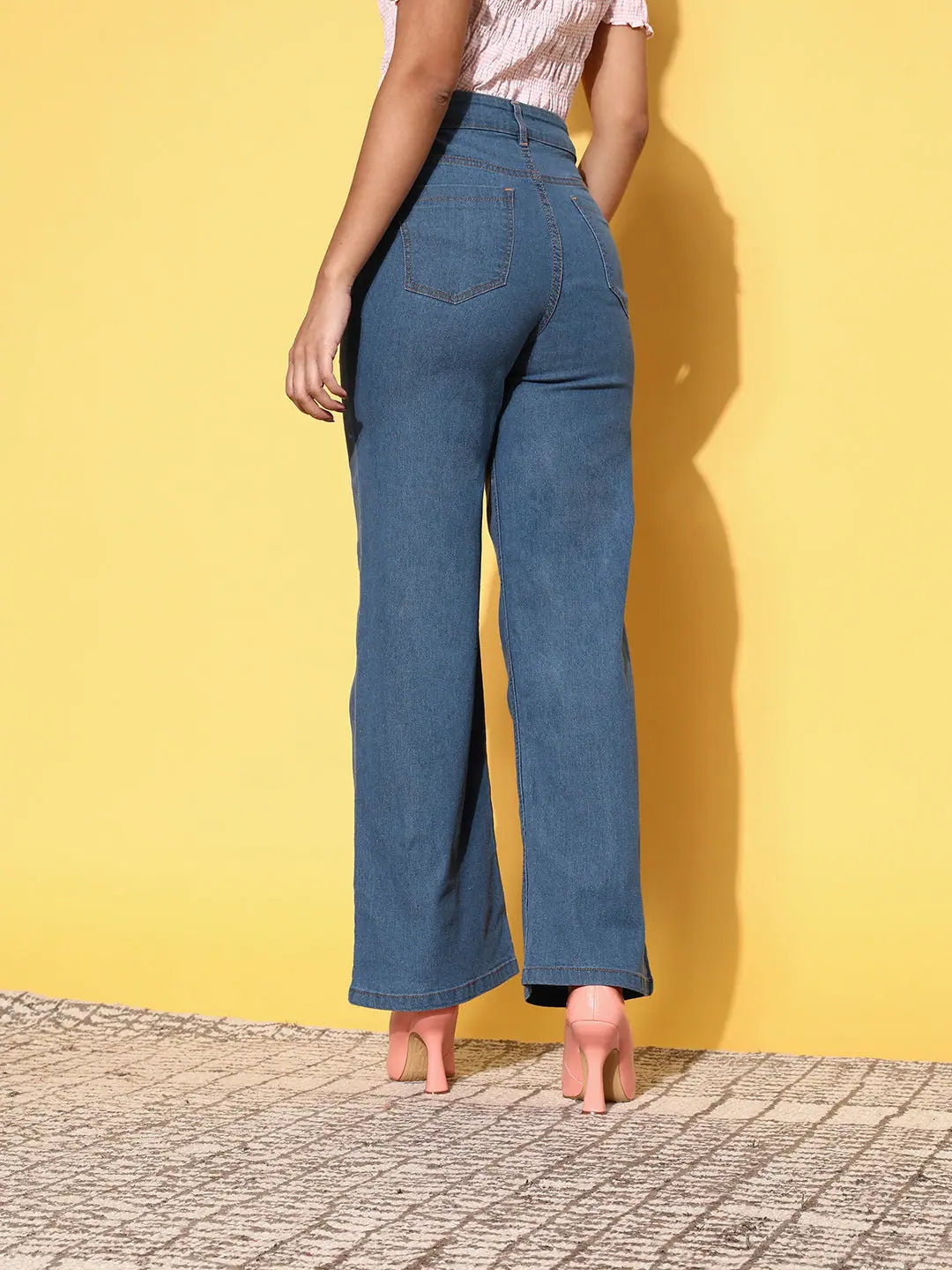 Blue Floral Print Straight Jeans | Women's Western Wear