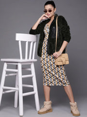 Women Solid Olive Full Sleeve Jacket