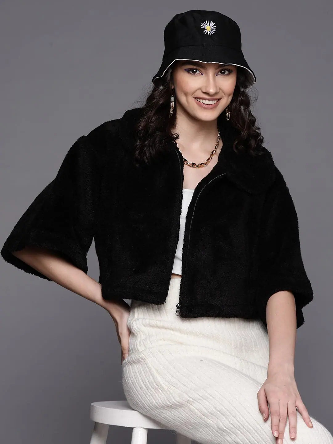 Black Faux Fur Women's Jacket | Trendy Women's Fashion Jacket