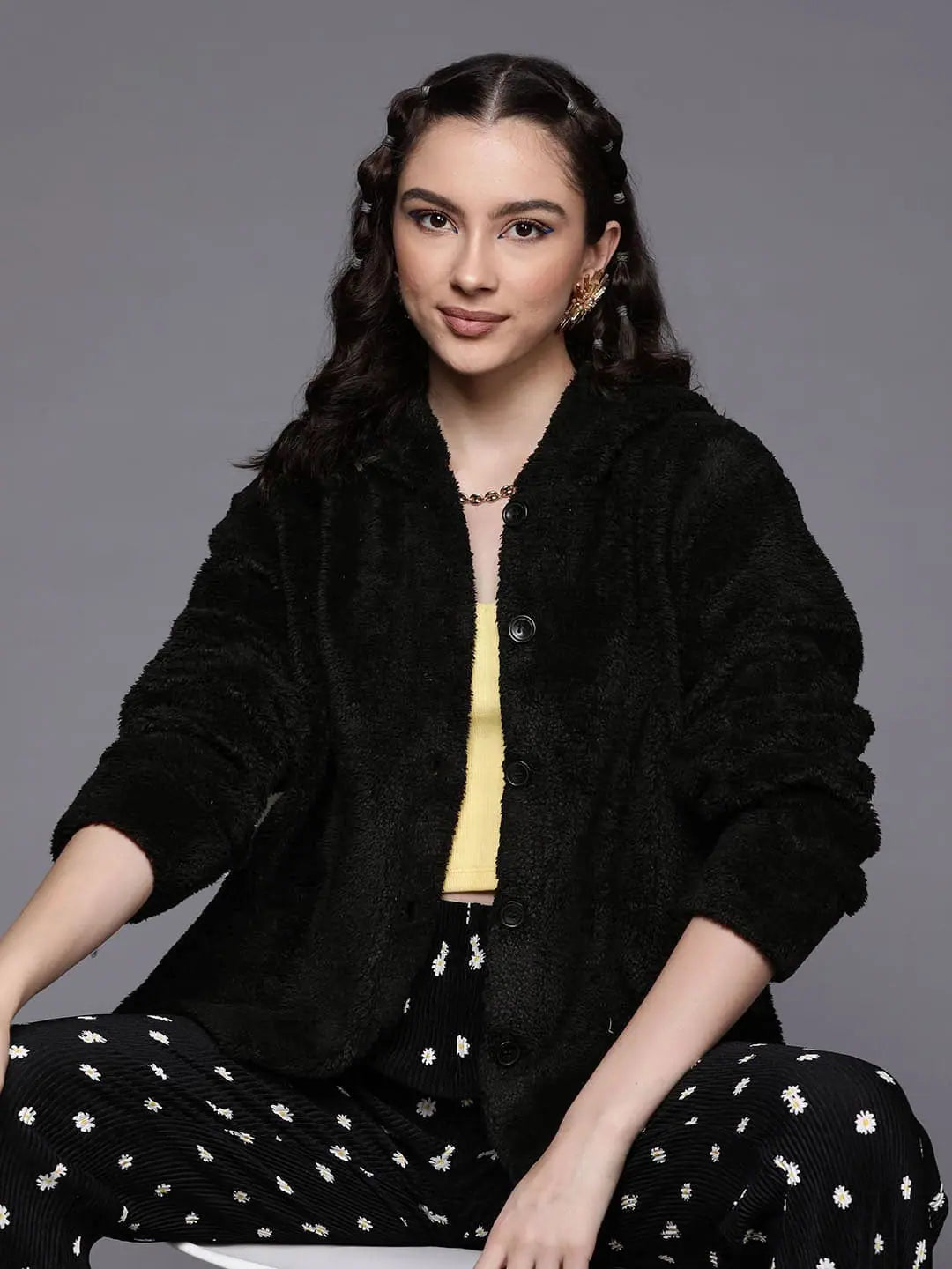Black Hooded Fur Jacket | Trendy Women's Winter Coats