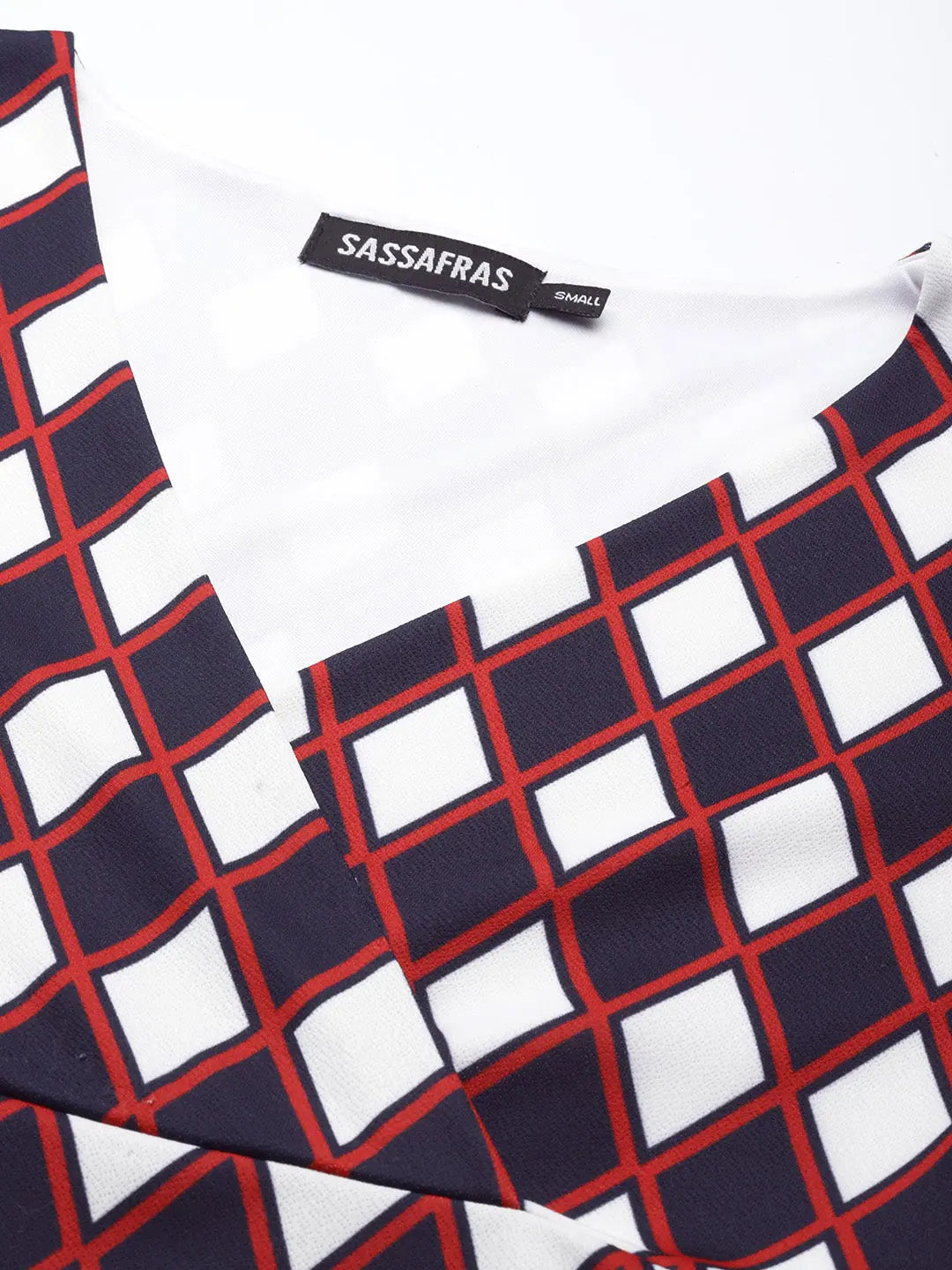 Navy Geometric Wrap Midi Dress | Women's Designer Dress