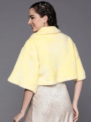 Women Solid Yellow Half Sleeve Jacket