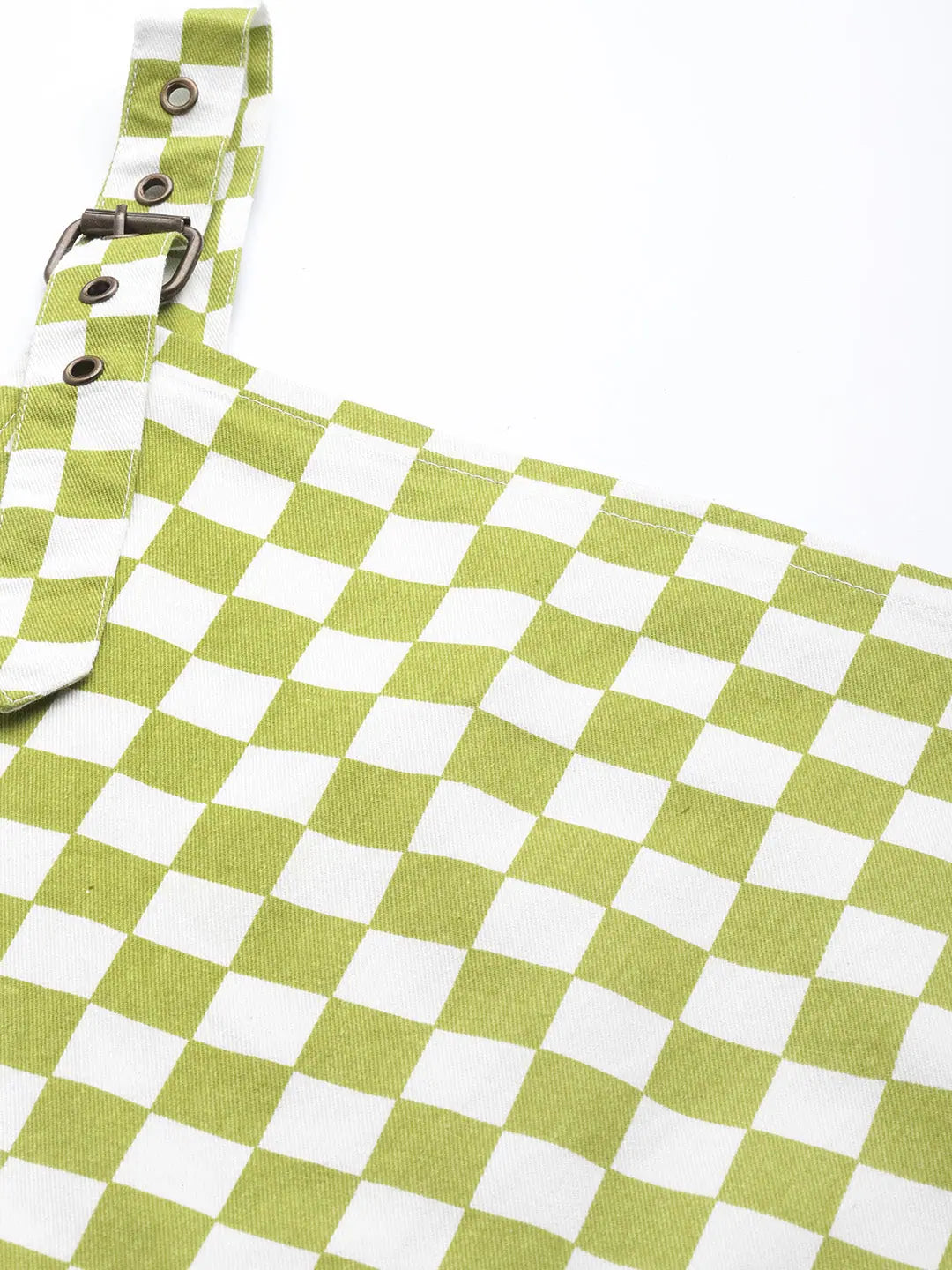 Green Chequerboard Pinafore Dress | Women's Cotton Lehenga