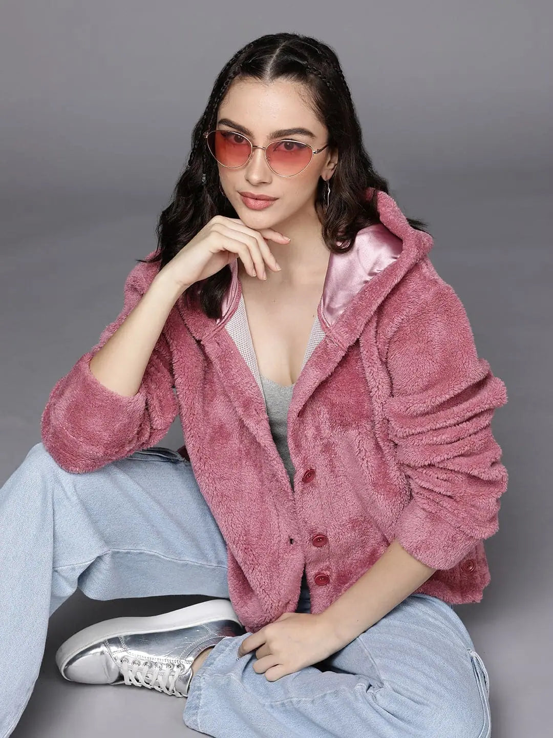 Women's Pink Fur Hooded Jacket - Trendy Women's Outerwear