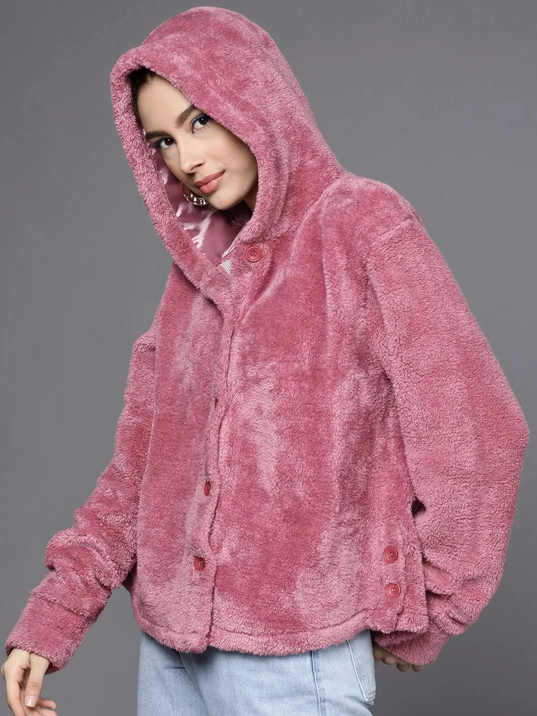 Women's Pink Fur Hooded Jacket - Trendy Women's Outerwear
