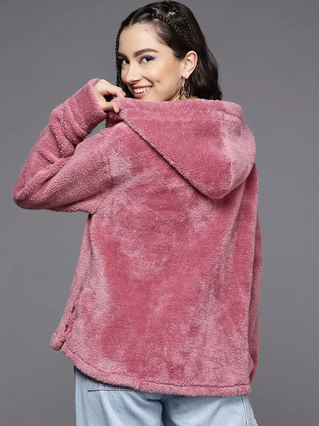 Women's Pink Fur Hooded Jacket - Trendy Women's Outerwear