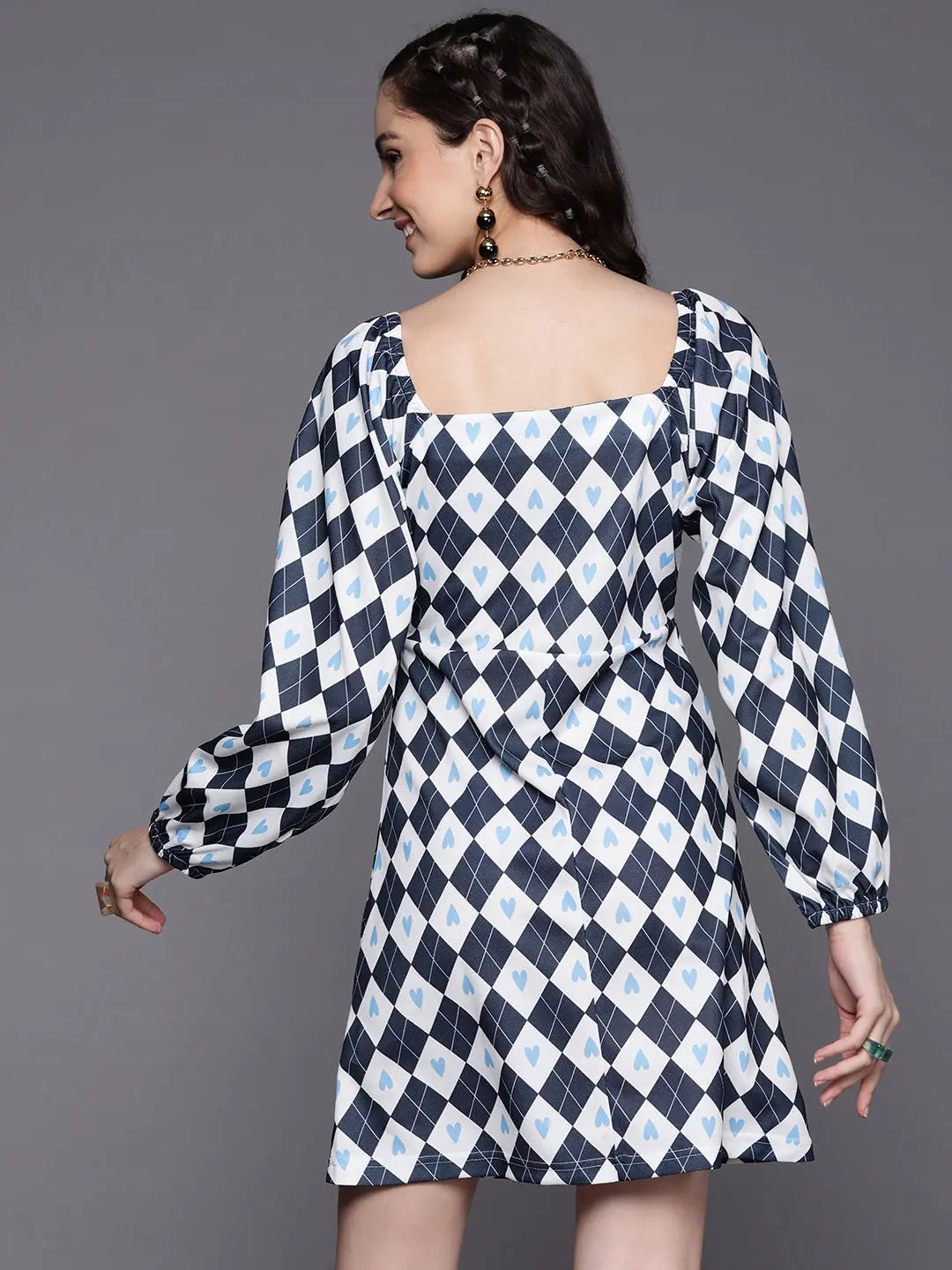 Navy Geometric Dress: Festive Lehenga Style for Women