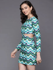 Women Blue Chevron Side Cut Out Dress