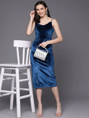 Blue Velvet Bodycon Dress: Women's Designer Lehenga Inspiration Blue / XL Blue Velvet Bodycon Dress: Women's Designer Lehenga Inspiration Blue / XL