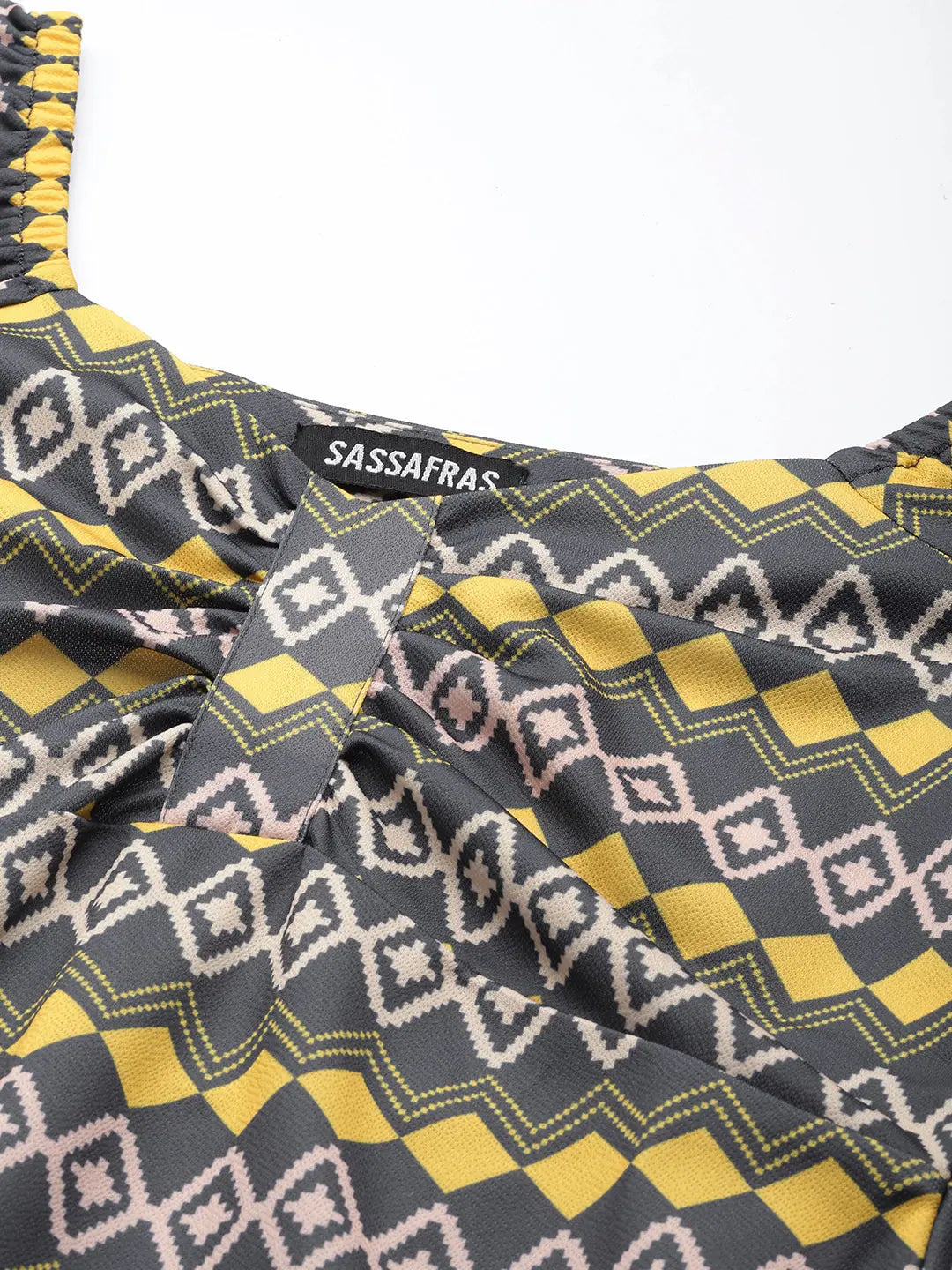 Yellow Geometric Dress: Women's Lehenga Choli Inspired Style