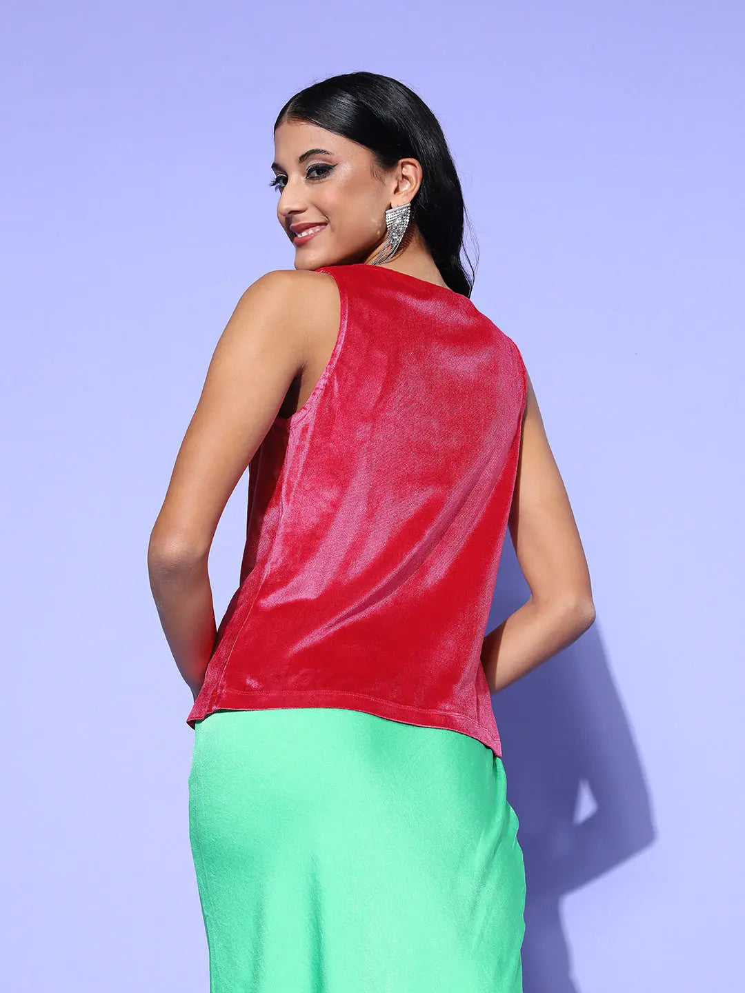 Pink Velvet Cowl Neck Top - Women's Slim Fit Party Wear Top