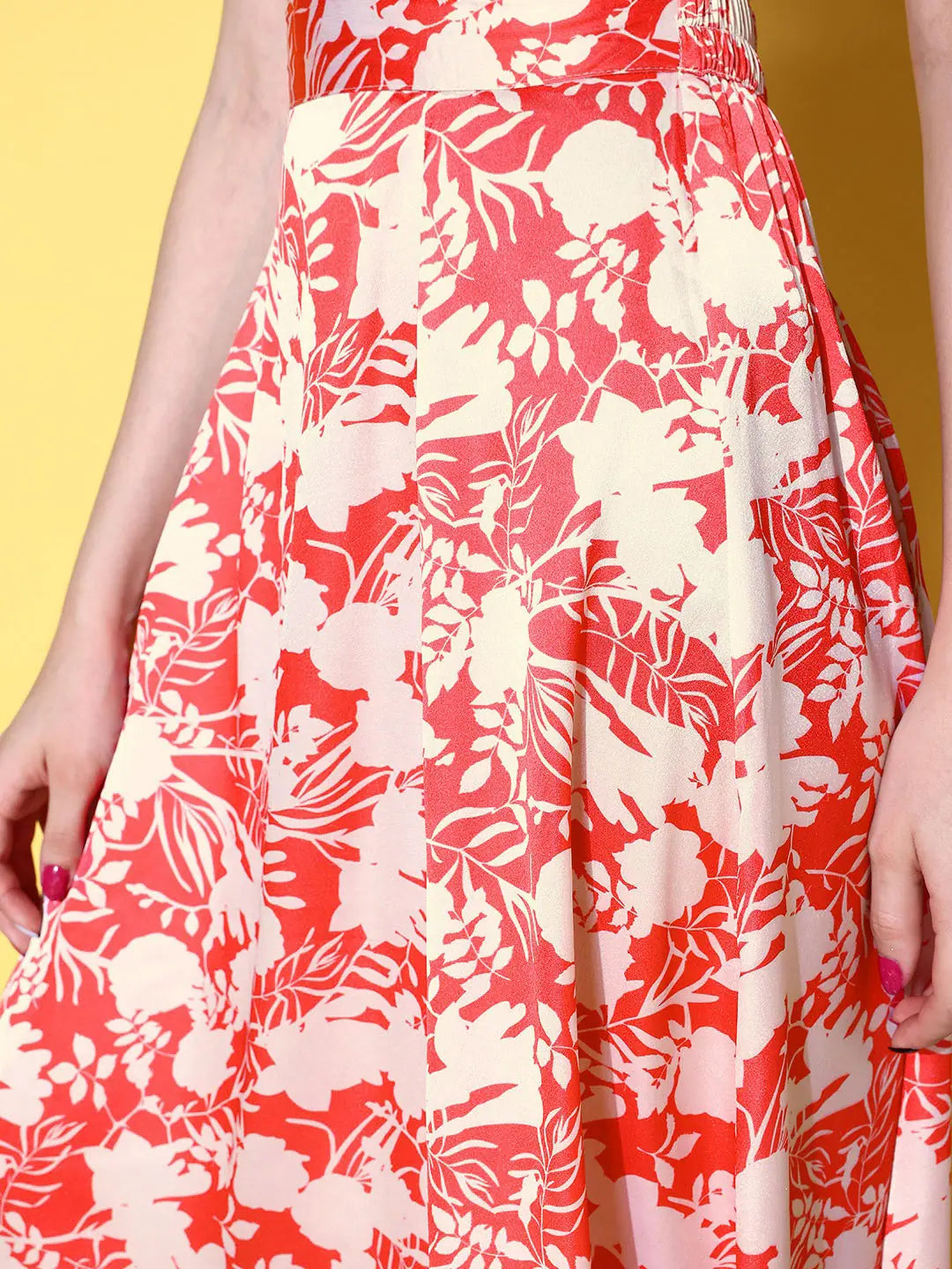 Red Floral Women's Western Wear A-Line Skirt | Flared Skirt