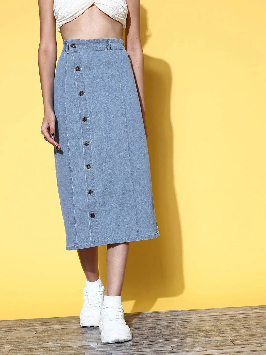 Denim Midi Skirt - Women's Western Wear | Button Front
