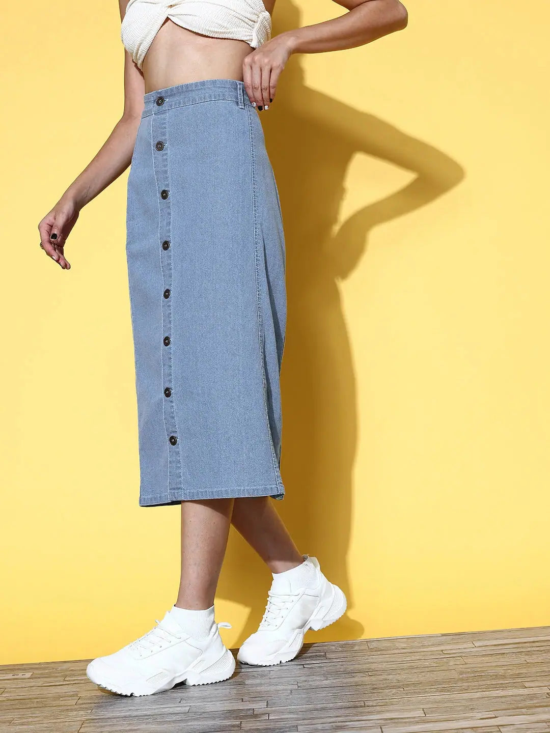 Denim Midi Skirt - Women's Western Wear | Button Front