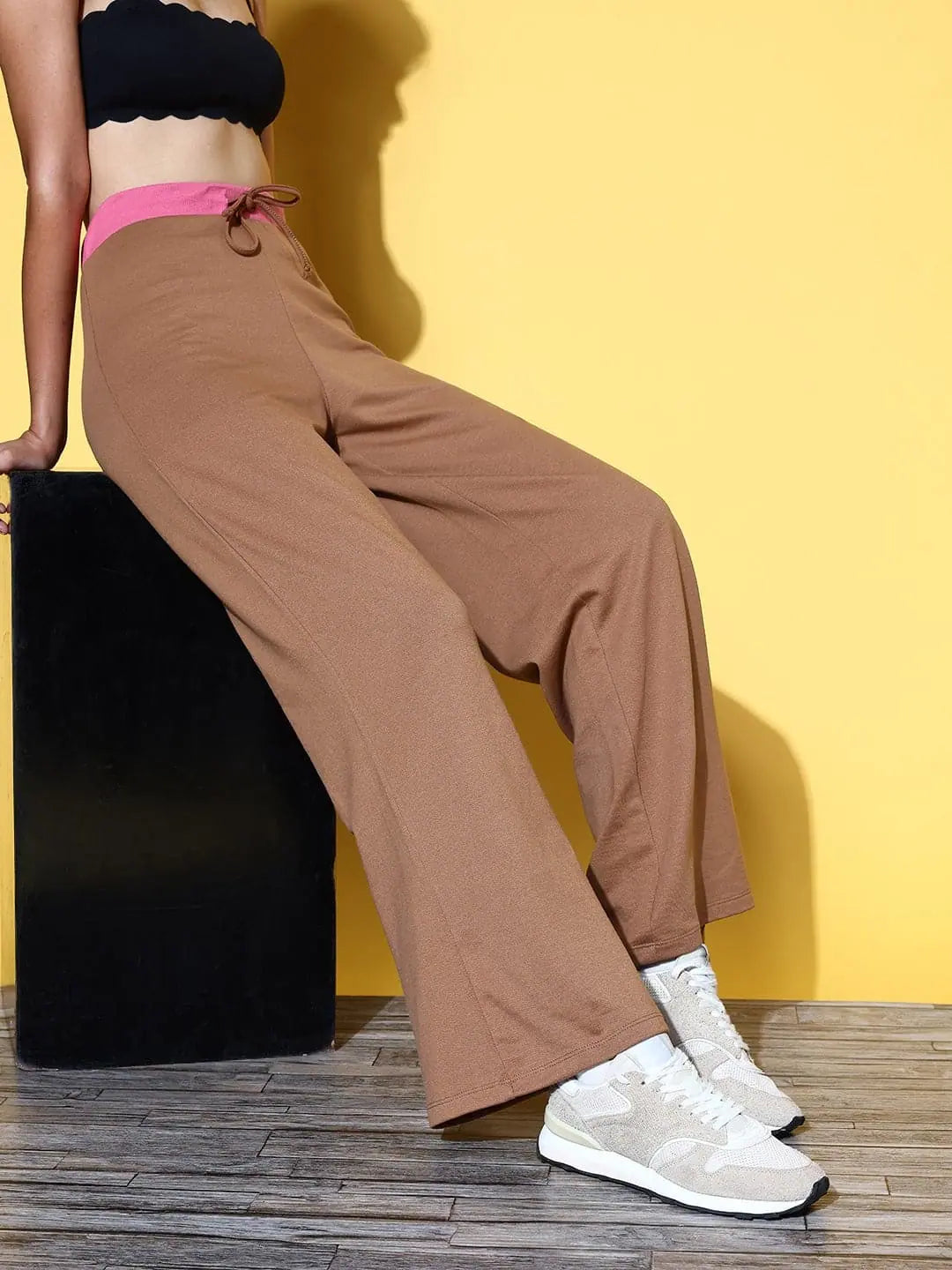 Brown Terry Straight Pants for Women | Comfort & Style