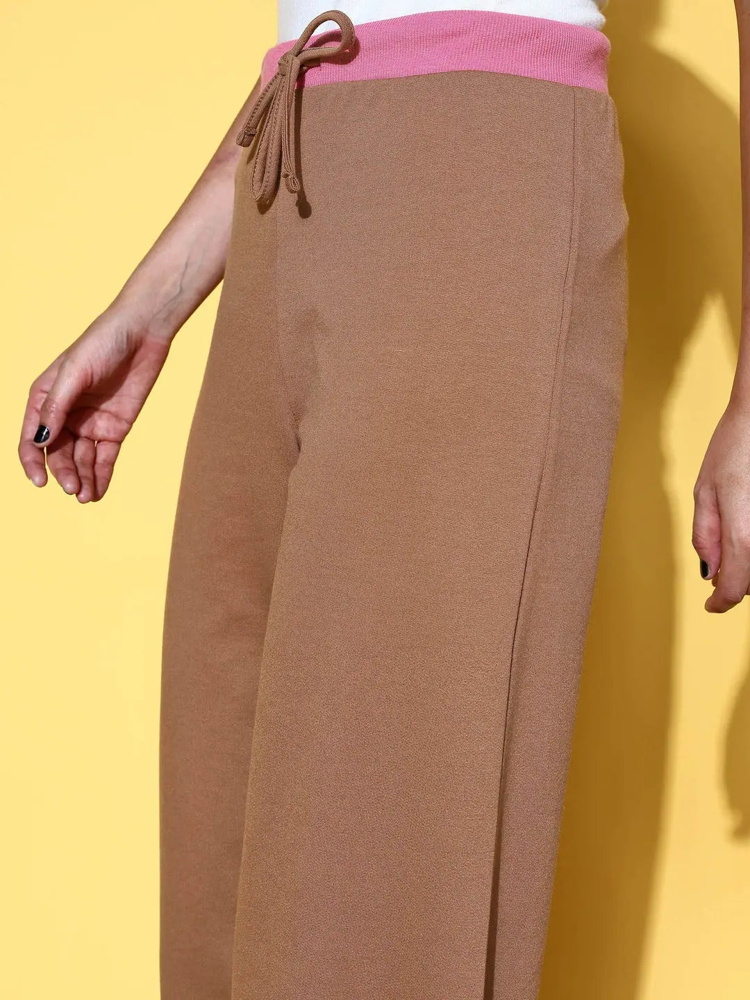 Brown Terry Straight Pants for Women | Comfort & Style