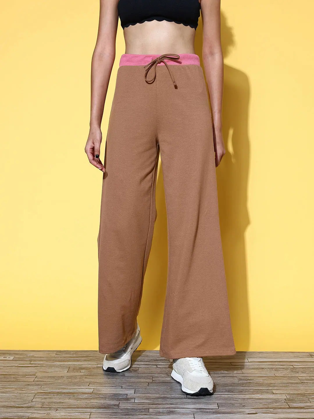 Brown Terry Straight Pants for Women | Comfort & Style