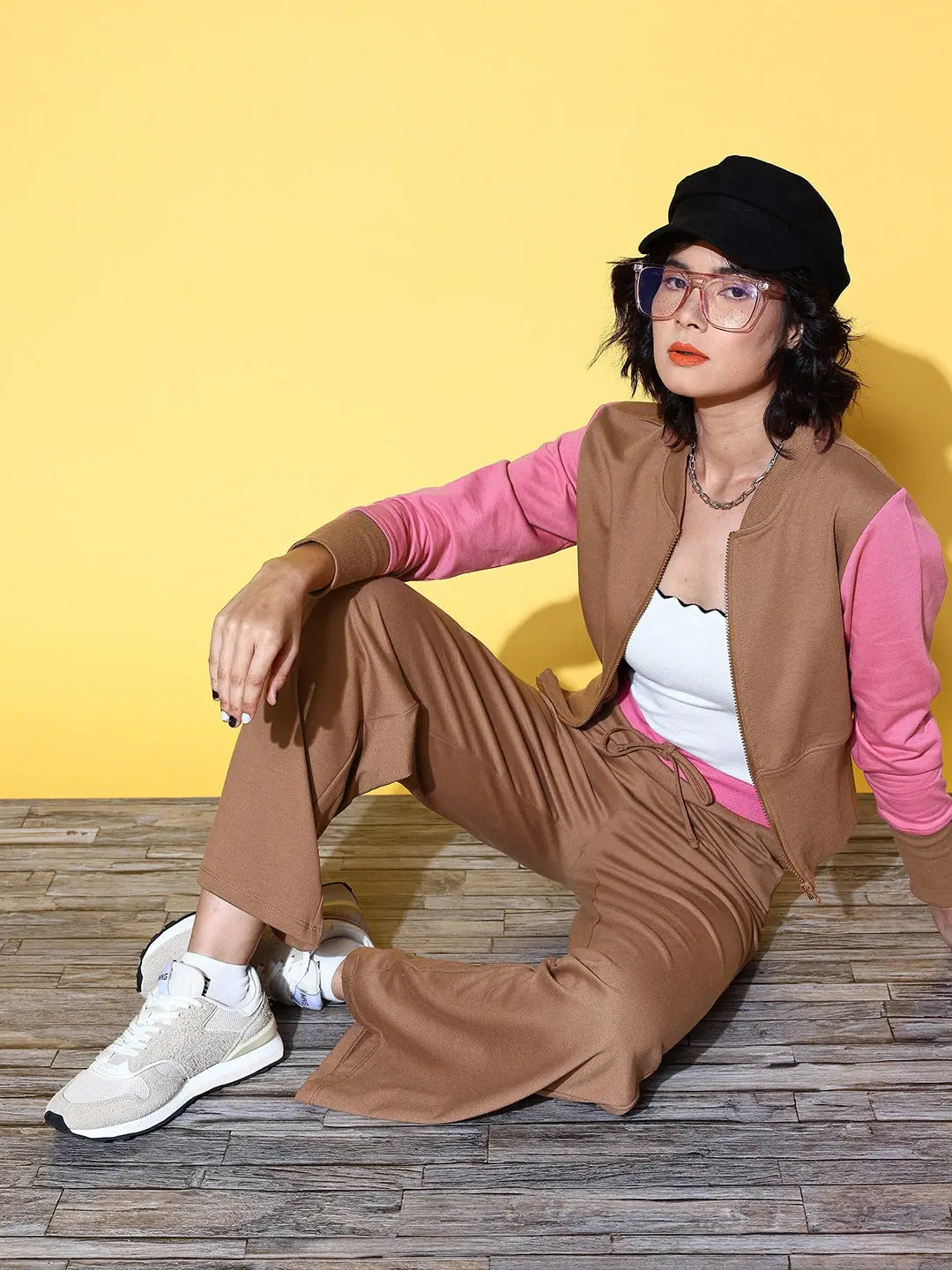 Brown Terry Straight Pants for Women | Comfort & Style