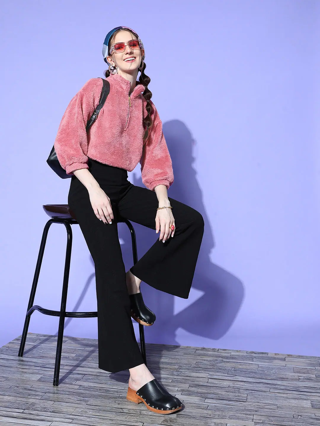 Pink Fur Sweatshirt for Women | Cozy Zipper Front