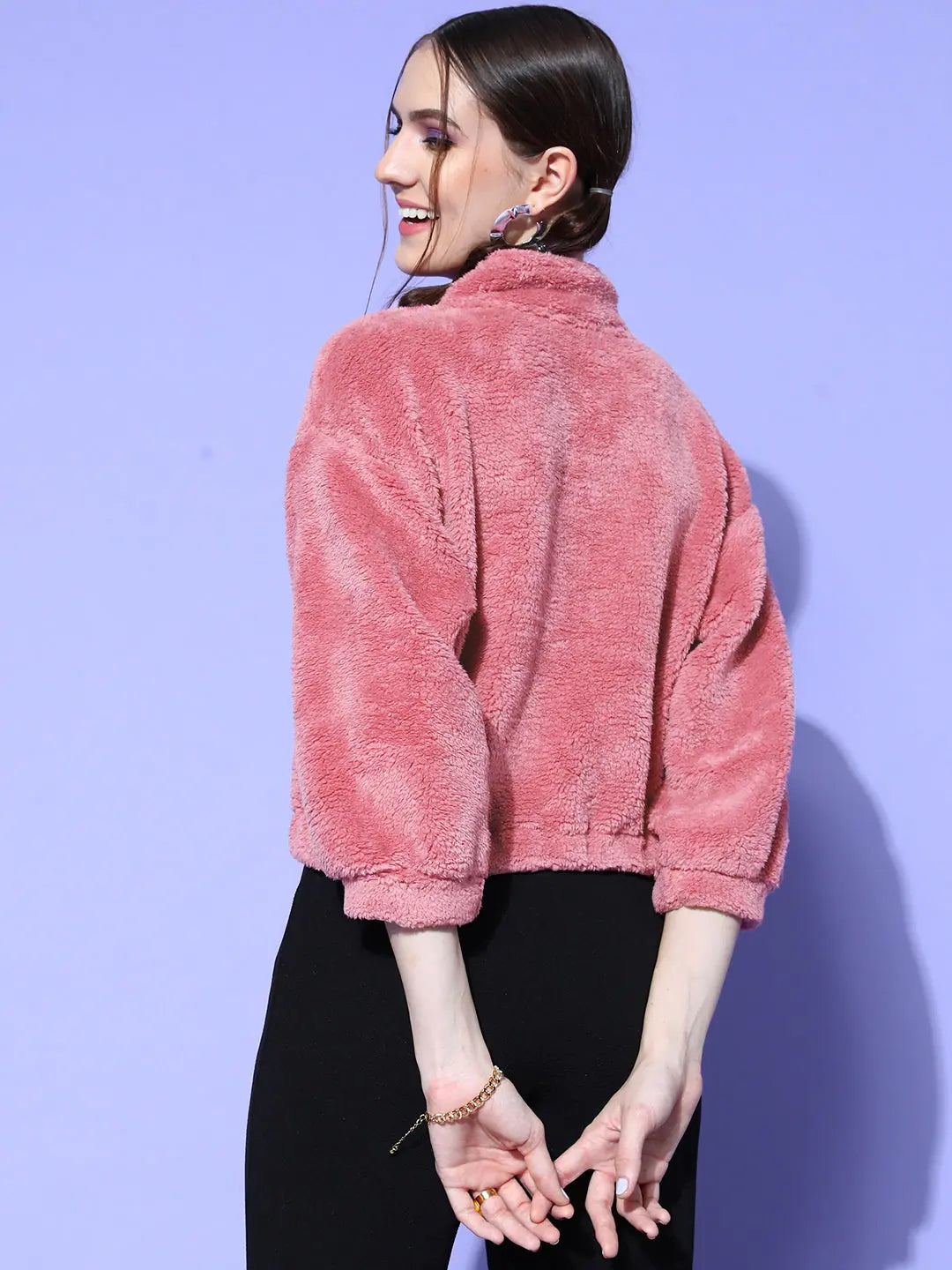 Pink Fur Sweatshirt for Women | Cozy Zipper Front