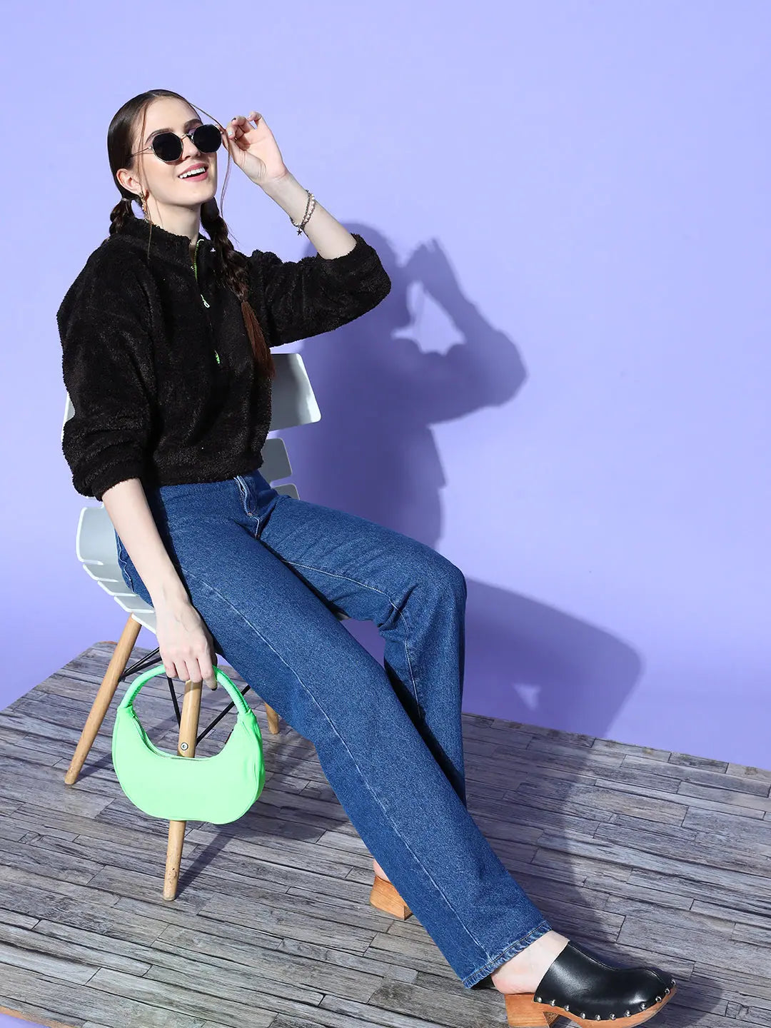 Black Fur Crop Sweatshirt | Women's Comfort Fit