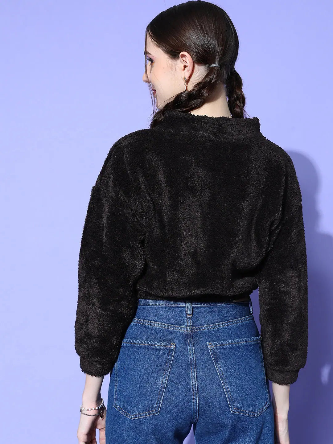 Black Fur Crop Sweatshirt | Women's Comfort Fit