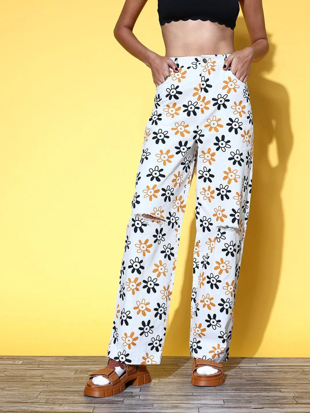 White Floral Print Pants - Stylish Women's Western Clothing