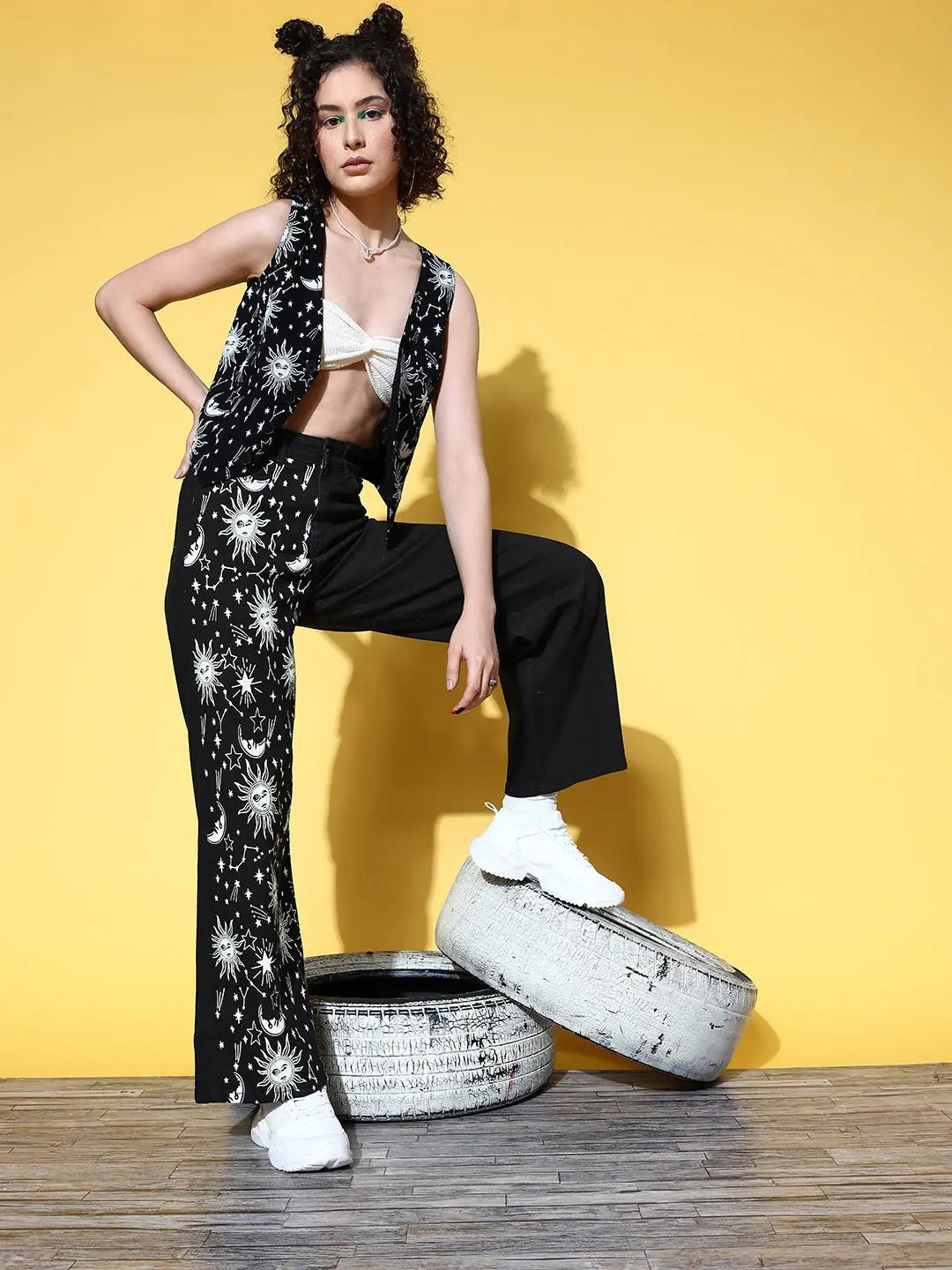 Black Printed Straight Leg Jeans | Women's Western Wear