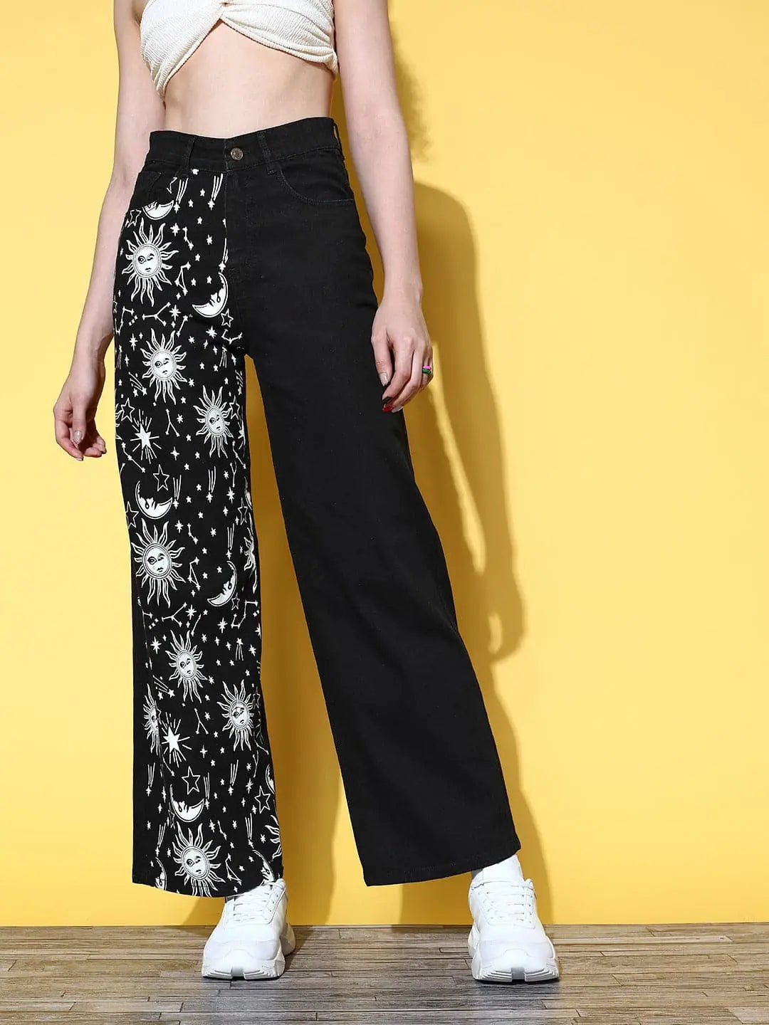 Black Printed Straight Leg Jeans | Women's Western Wear