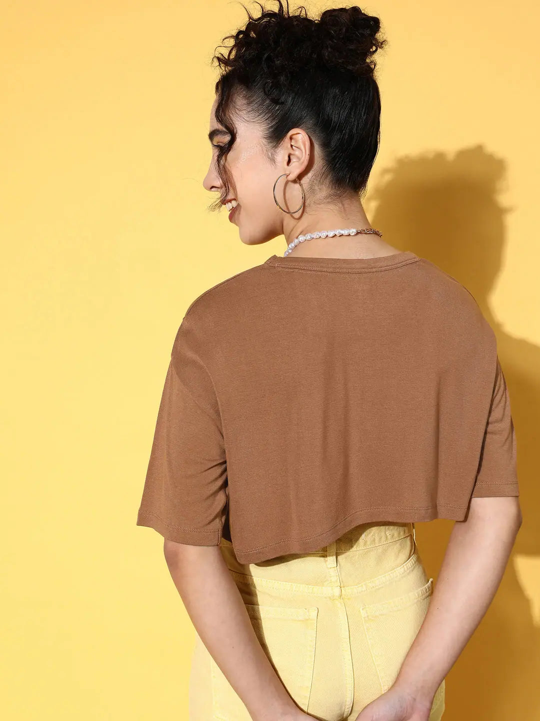 Brown Free Spirit Crop Top | Viscose Tee