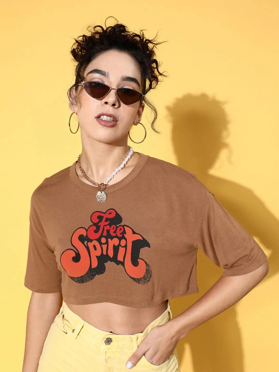 Brown Free Spirit Crop Top | Viscose Tee