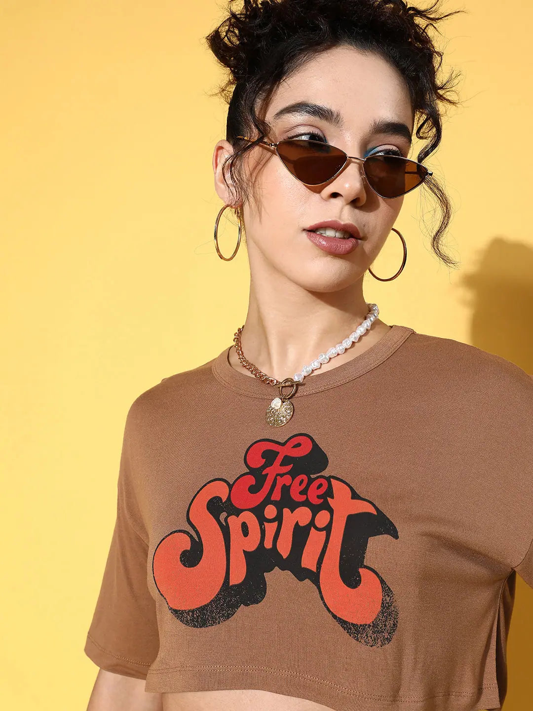 Brown Free Spirit Crop Top | Viscose Tee