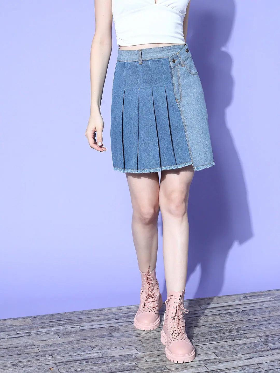 Denim Pleated Wrap Mini Skirt | Women's Western Wear
