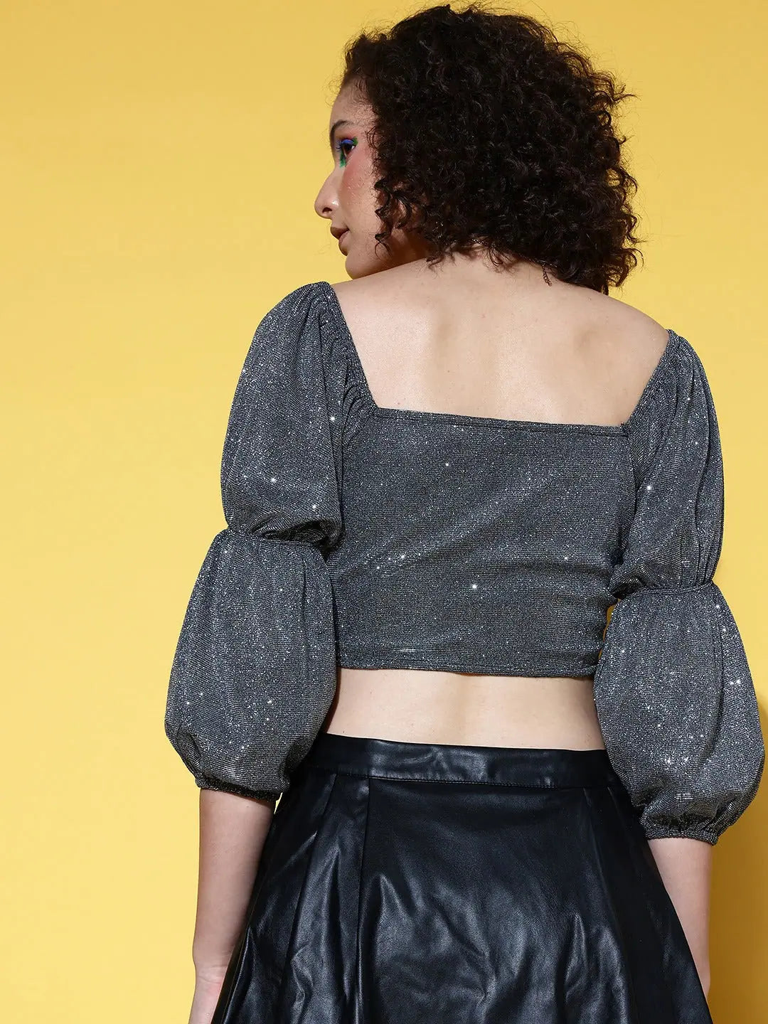 Silver Lurex Knotted Crop Top | Party Wear Lehenga Inspiration