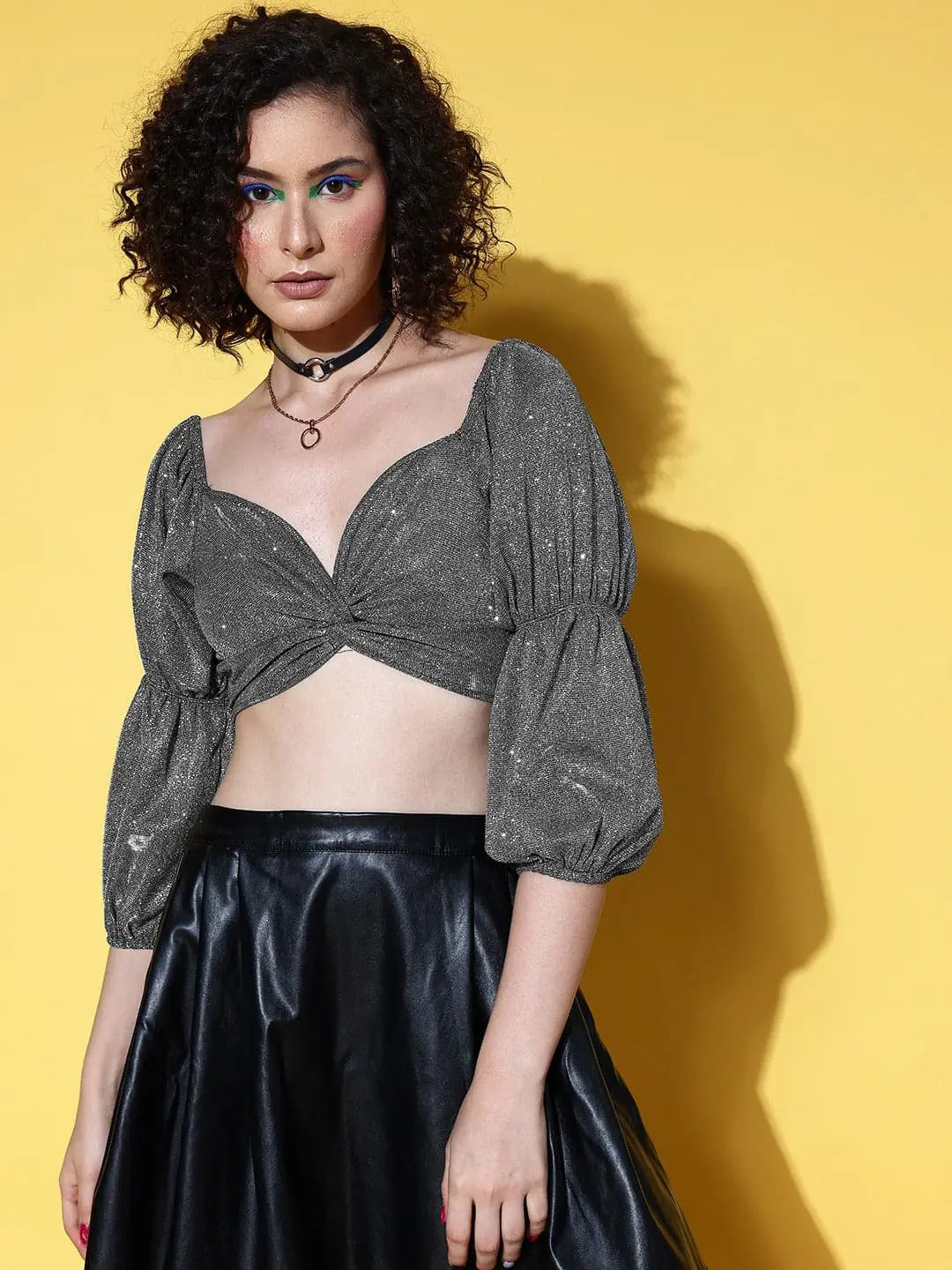Silver Lurex Knotted Crop Top | Party Wear Lehenga Inspiration