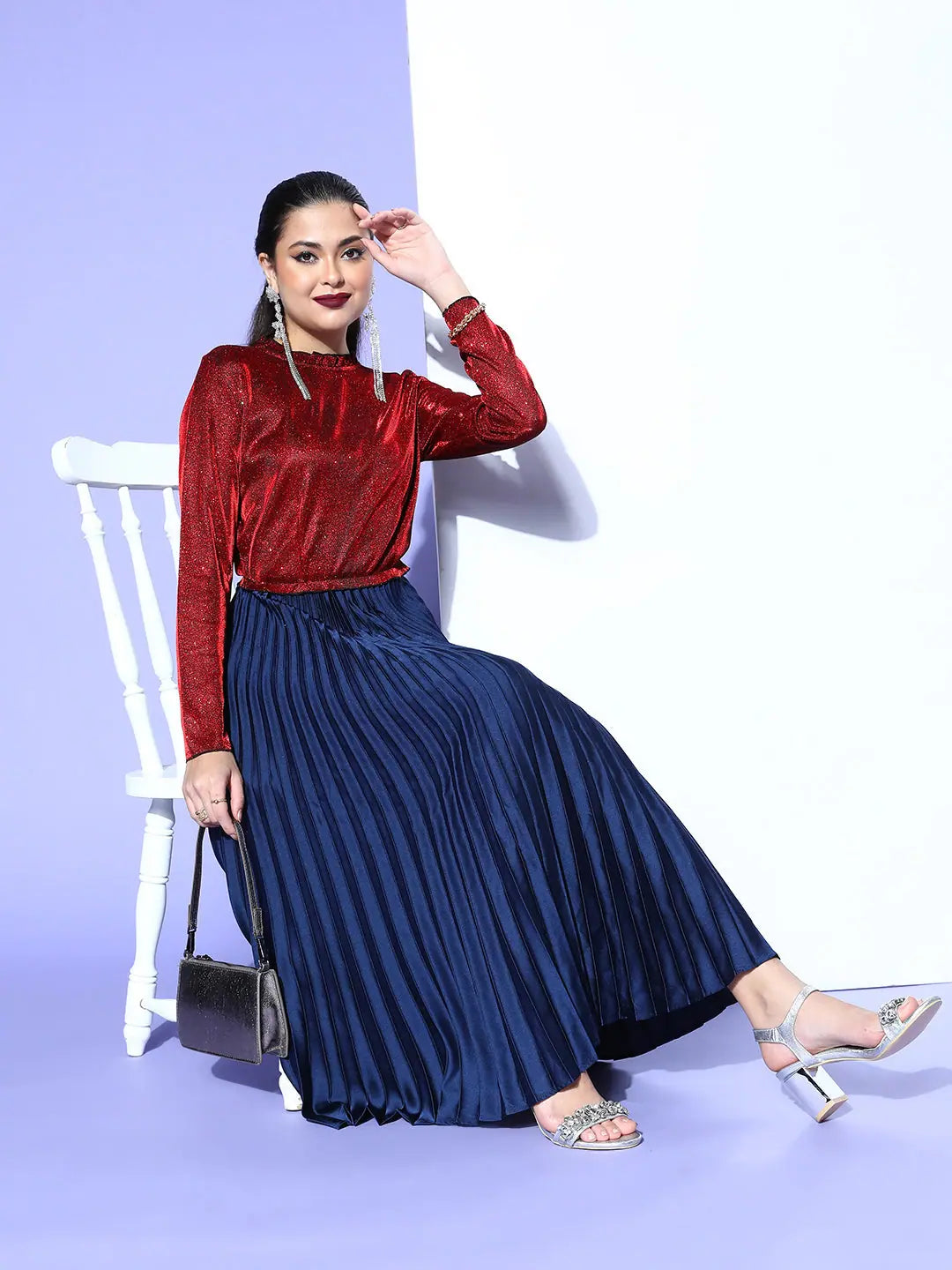 Red Lurex Crop Top - Party Wear Lehenga Style | Shop Now