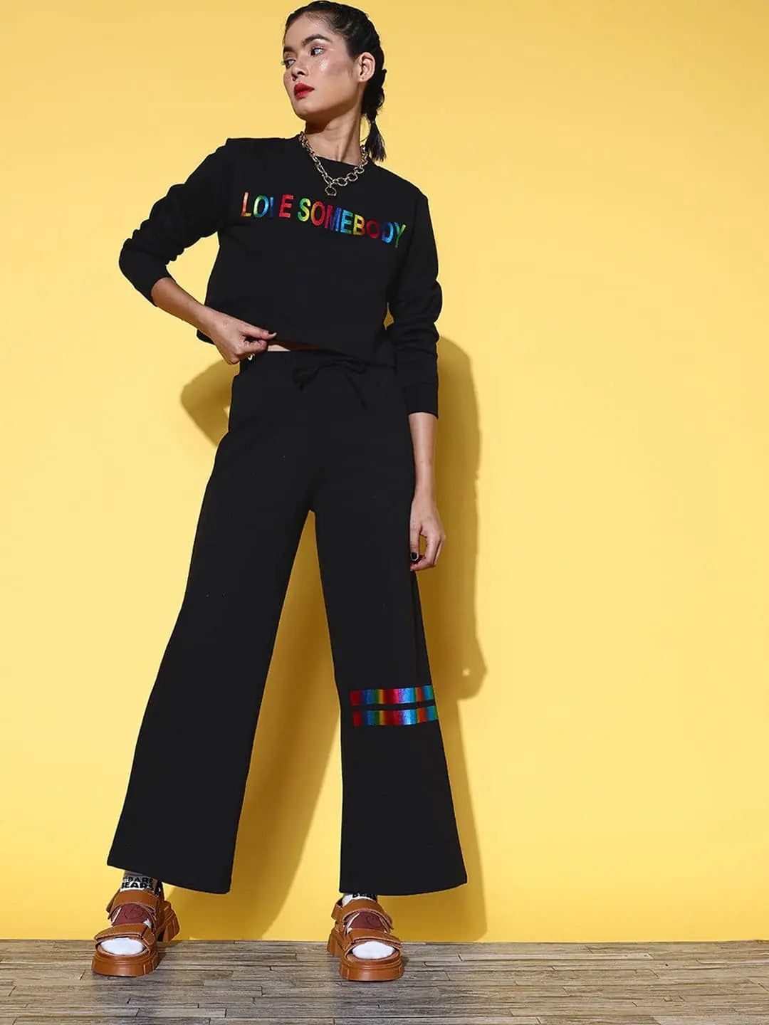 Black LOVE SOMEBODY Sweatshirt Tracksuit - Women's Party Wear