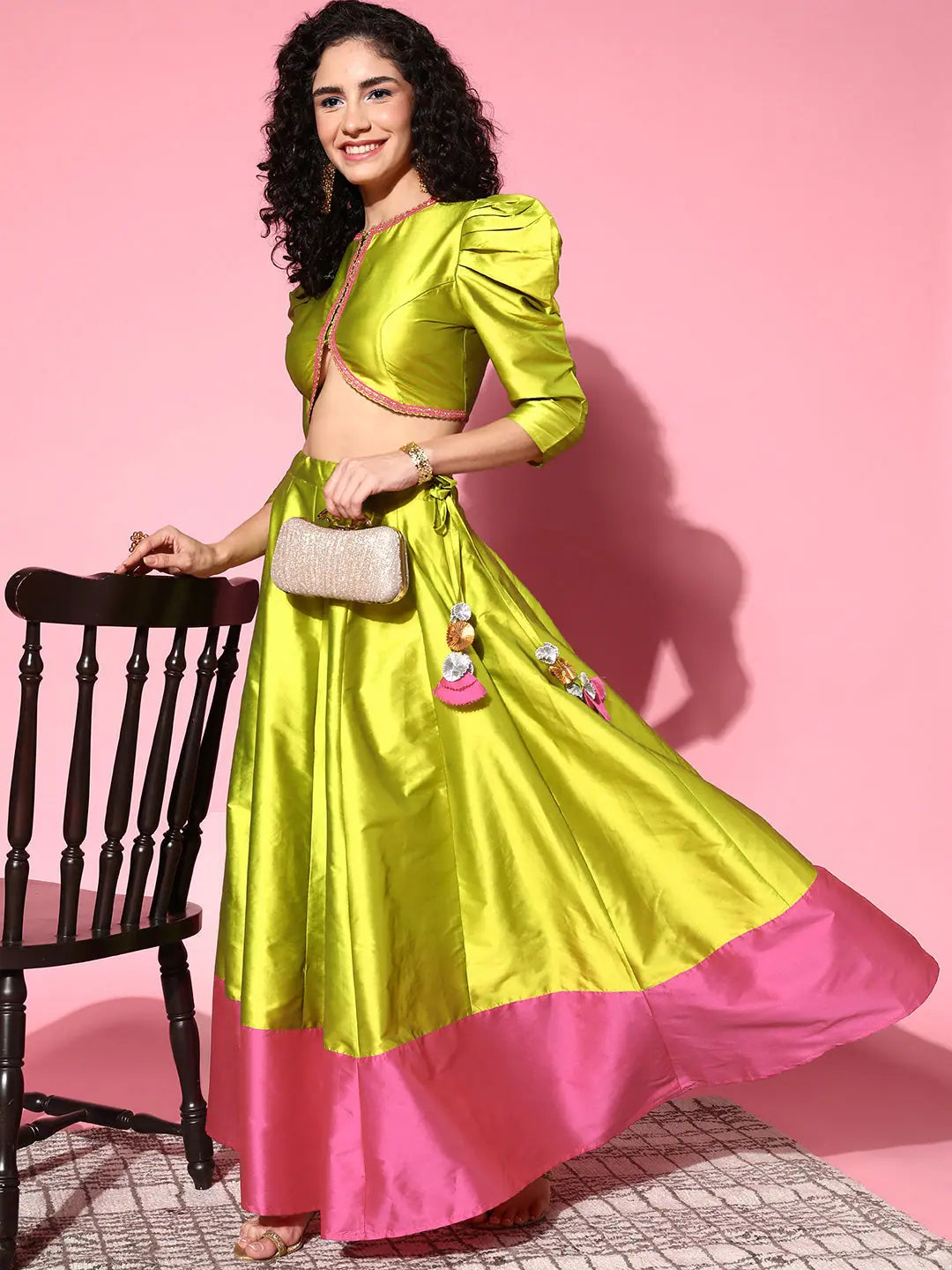 Green & Pink Anarkali Skirt | Women's Ethnic Maxi Skirts