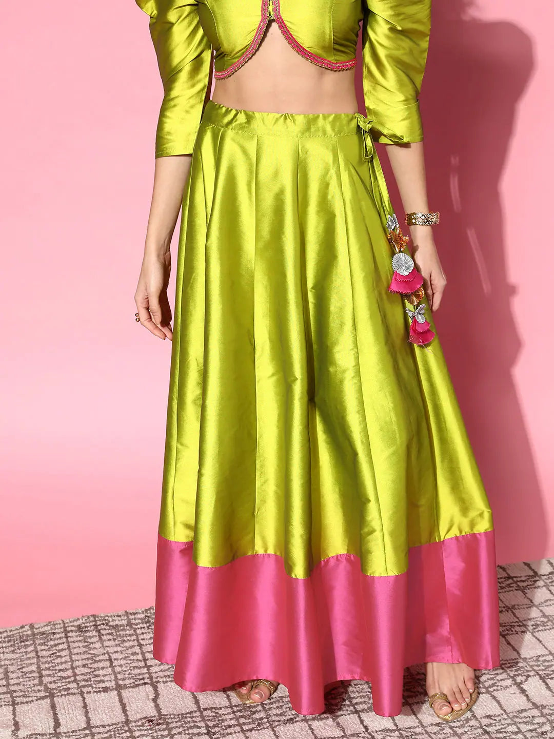 Green & Pink Anarkali Skirt | Women's Ethnic Maxi Skirts