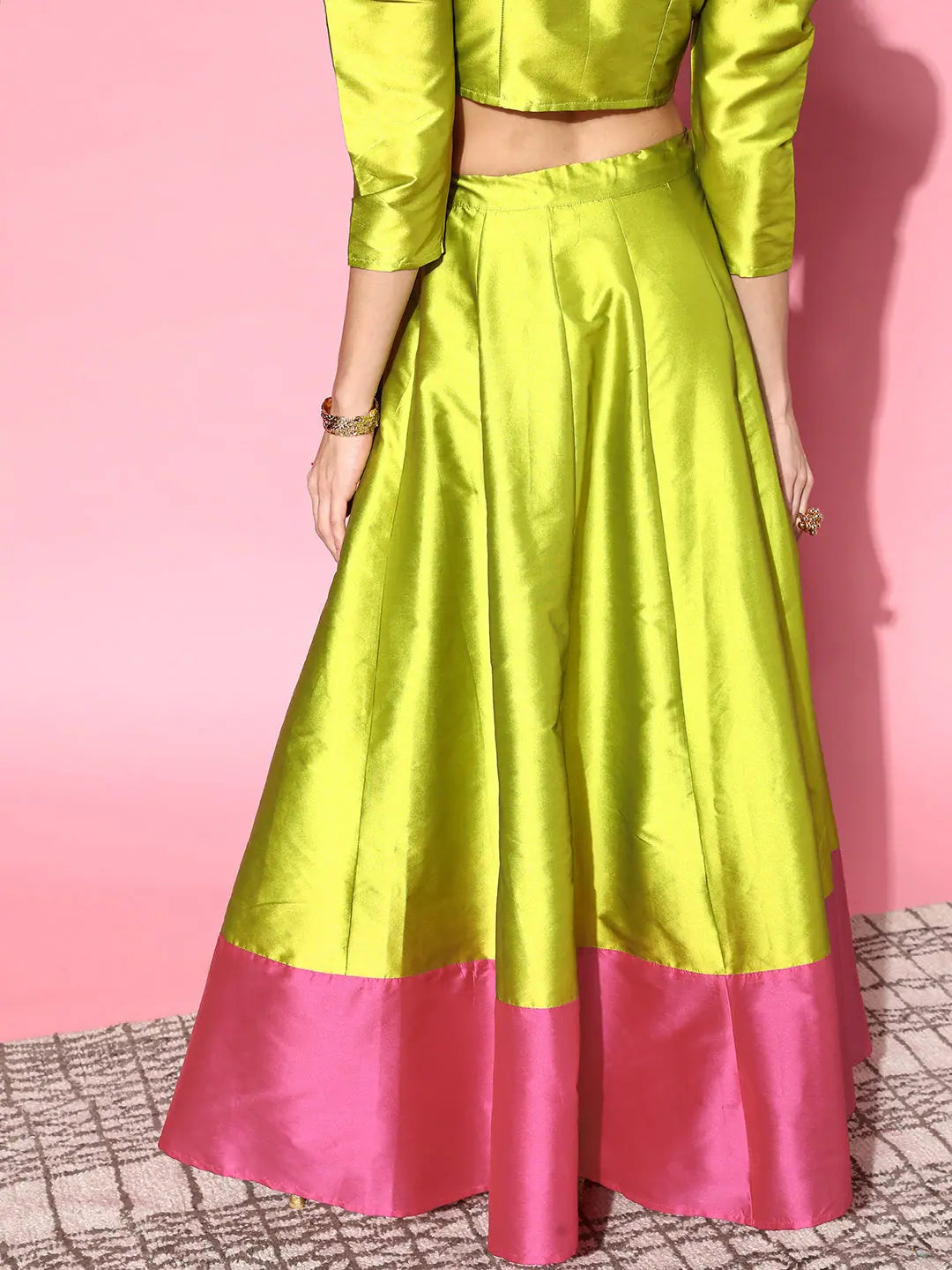 Green & Pink Anarkali Skirt | Women's Ethnic Maxi Skirts