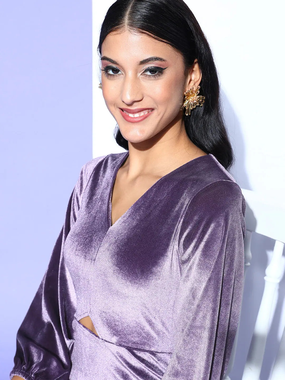 Purple Velvet Cut-Out Bodycon Mini Dress | Designer Lehenga