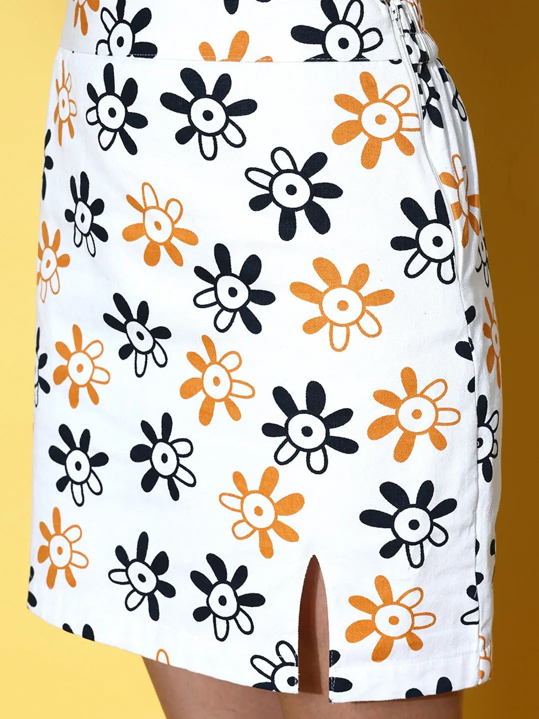 White Floral Mini Skirt - Women's Western Wear | Slim Fit