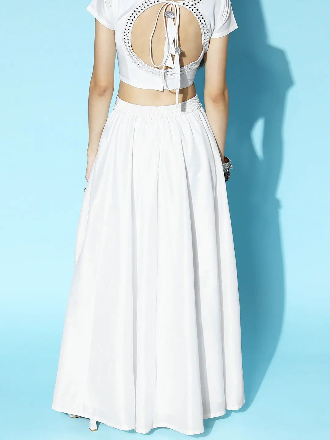 White Mirror Embroidered Anarkali Skirt - Ethnic Maxi Skirts