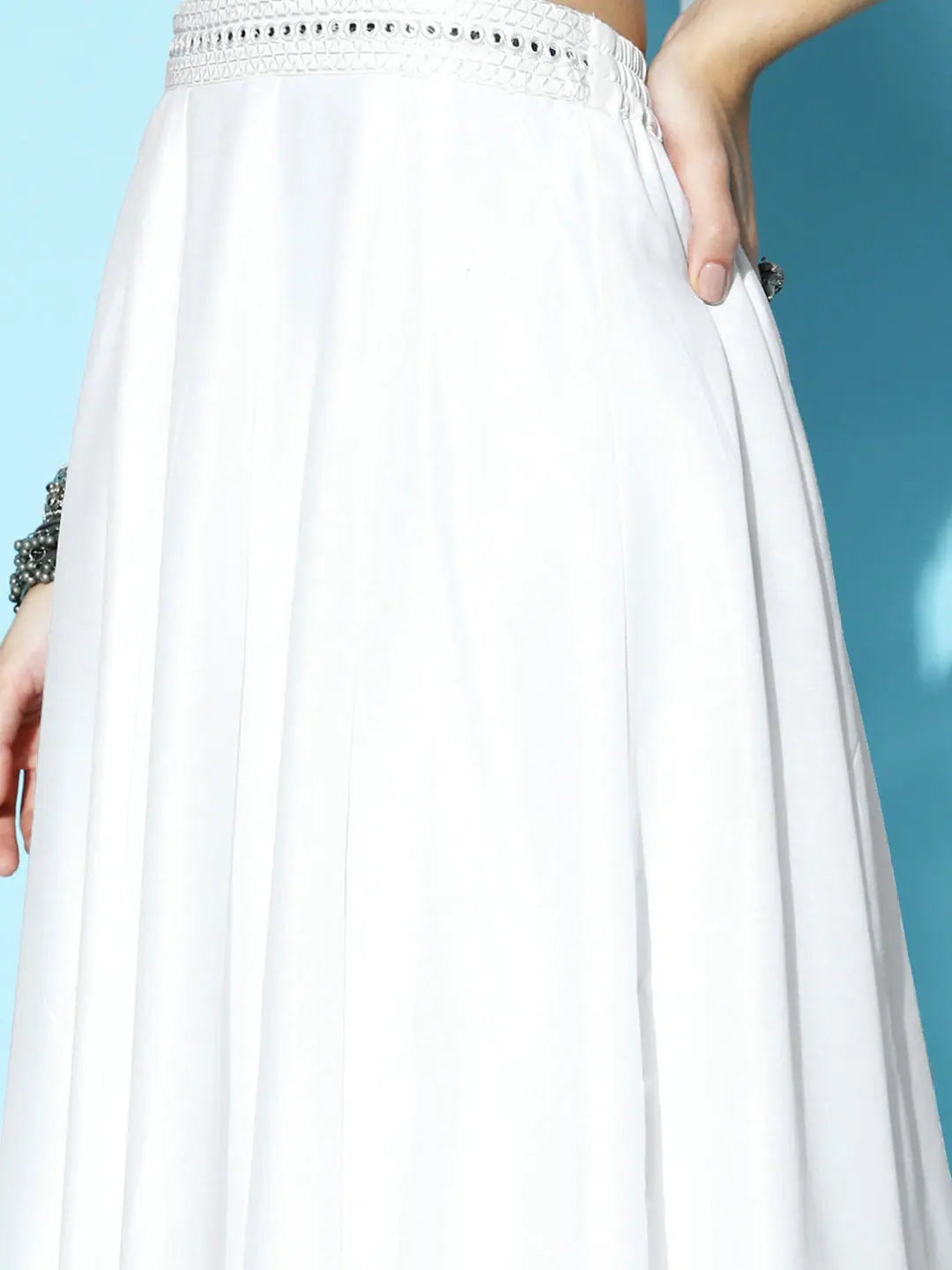 White Mirror Embroidered Anarkali Skirt - Ethnic Maxi Skirts
