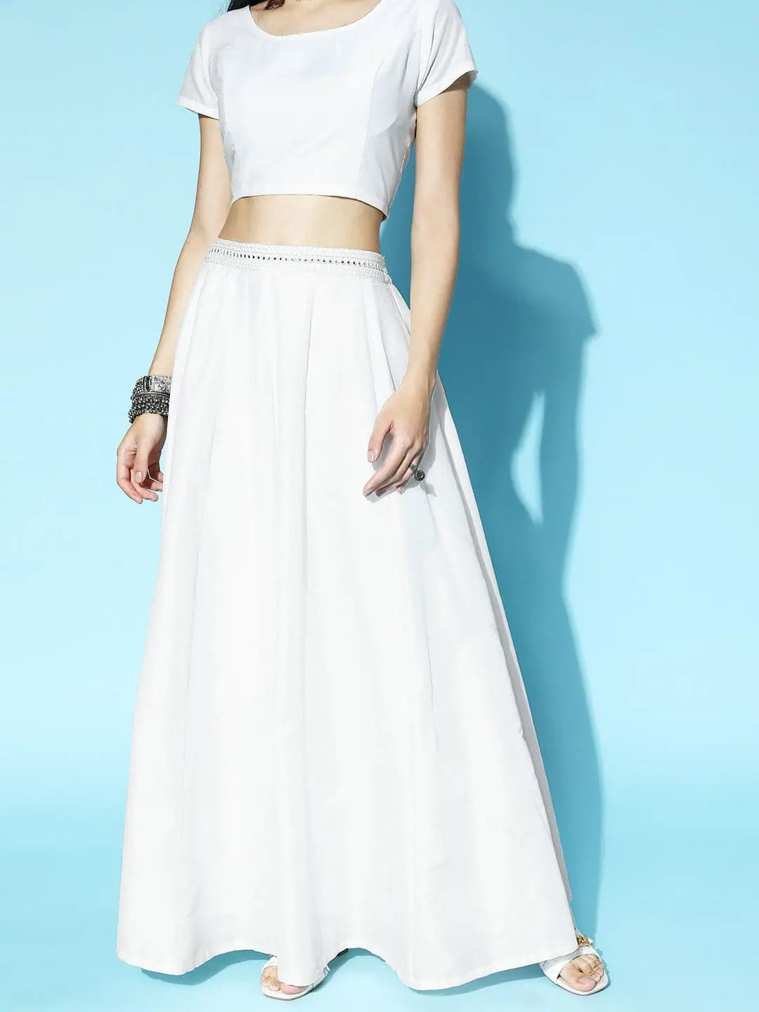 White Mirror Embroidered Anarkali Skirt - Ethnic Maxi Skirts