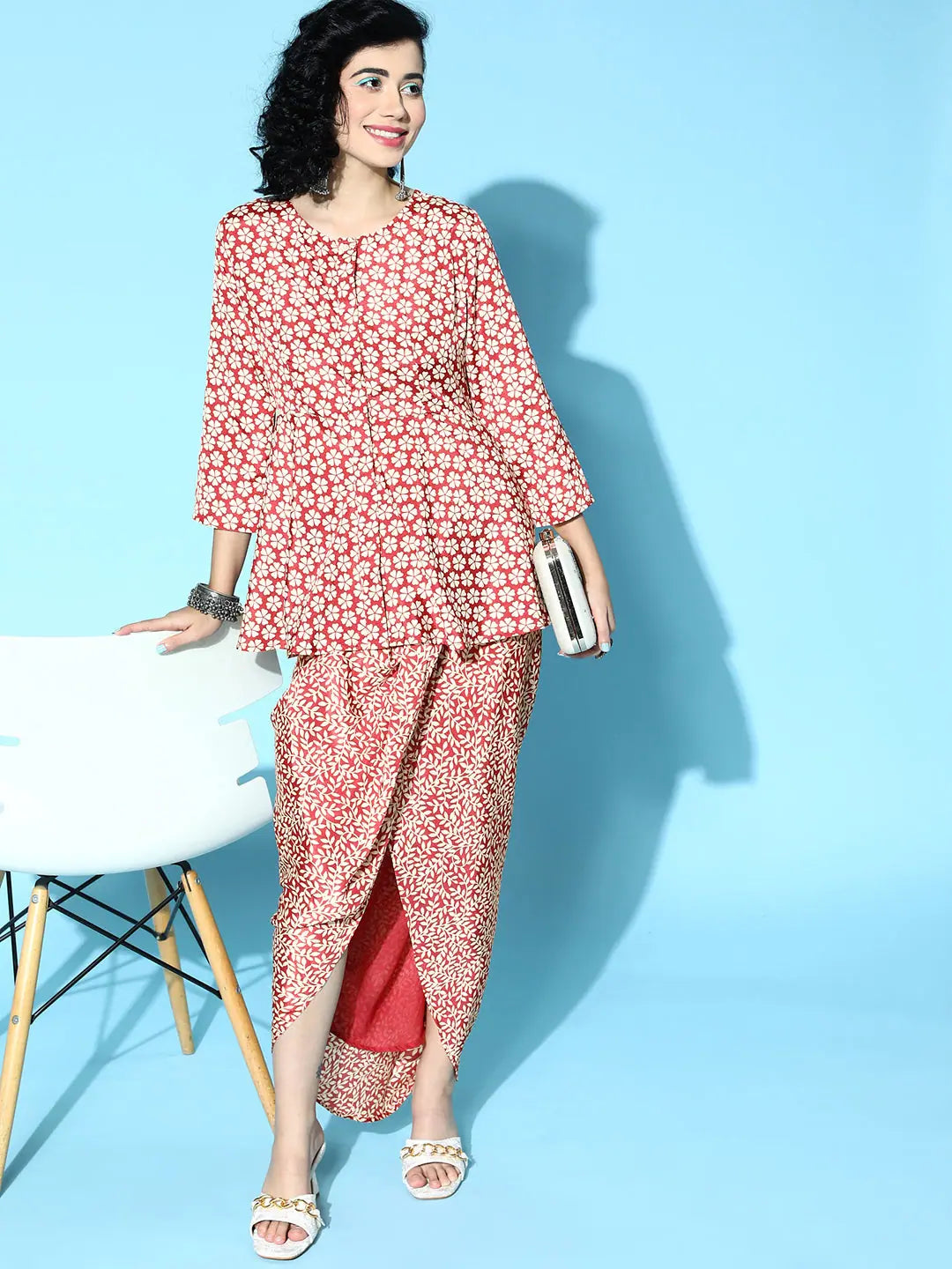 Rust Floral Dhoti Skirt - Printed Ethnic Skirts for Women