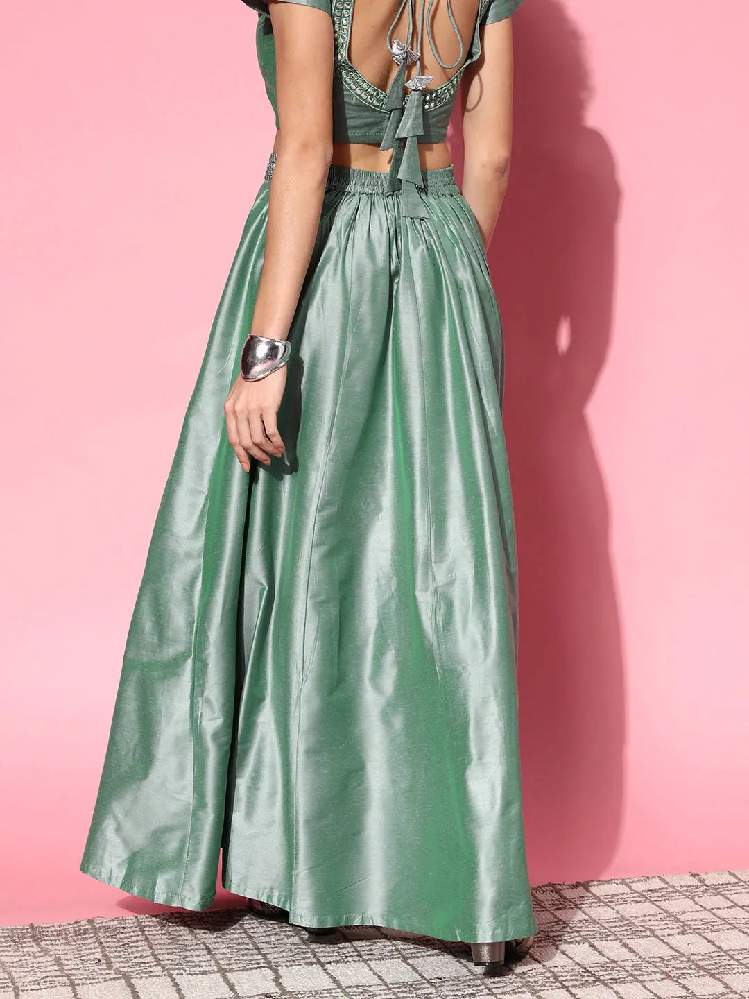 Green Embroidered Anarkali Skirt | Women's Ethnic Maxi Skirts