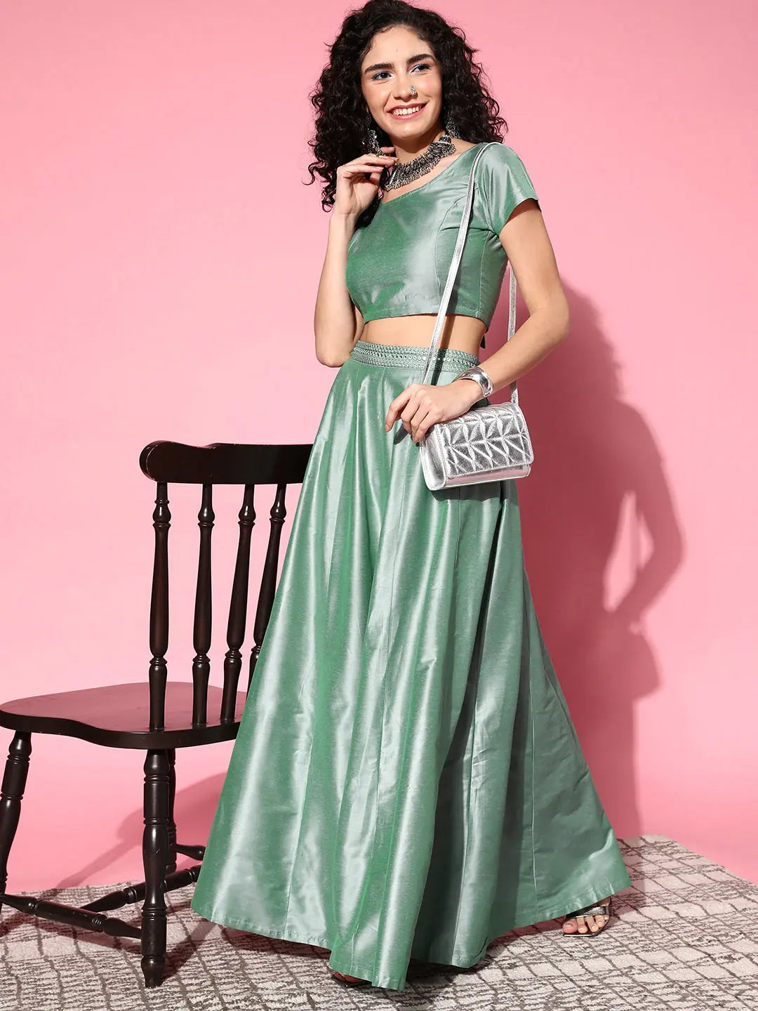 Green Embroidered Anarkali Skirt | Women's Ethnic Maxi Skirts